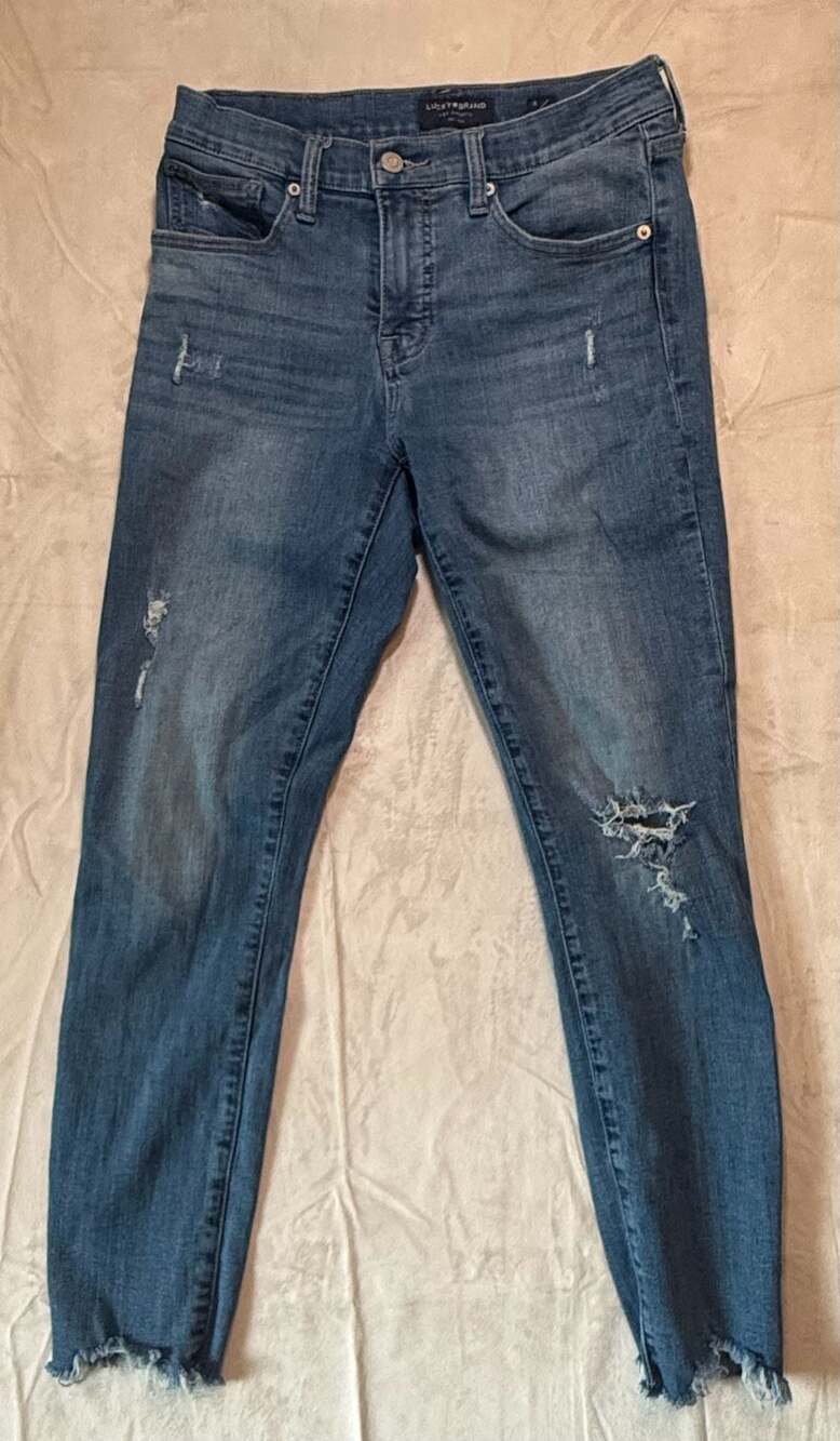 Lucky Brand Ava Mid Rise Skinny Ankle Jeans Distressed Raw Hem Size 8/29